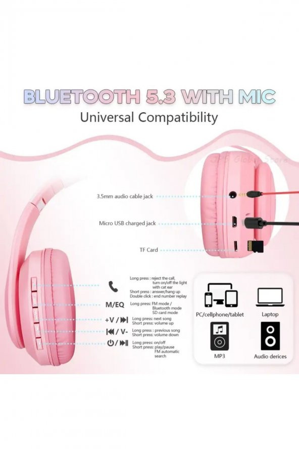 Kedi Kulaklık Pro 5.3  Rgb Led Bluetooth Kablosuz Kedi Kulaklık Çocuk ürün görseli 1