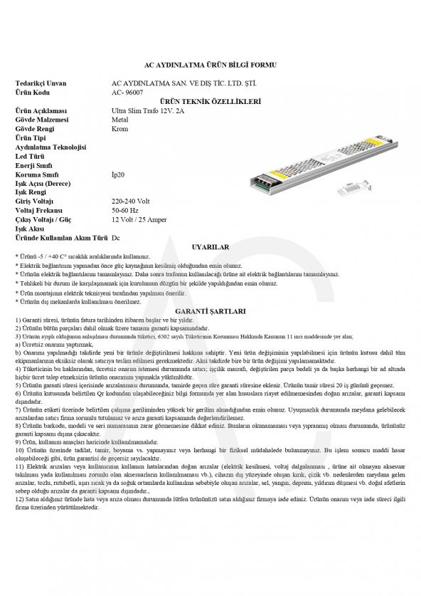 25A Ultra Slim Led Trafo - Resim 2