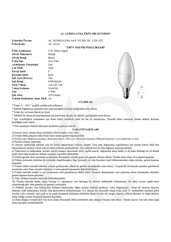 5W Mum Led Ampul Beyaz Işık - Resim 2