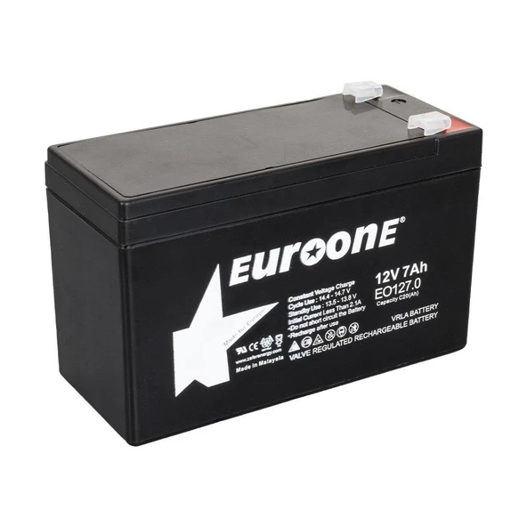 Ayt Euroone EO127.0 12 Volt 7 Amper Akü 150x65x90 mm Bakımsız Kuru Akü ürün görseli 1