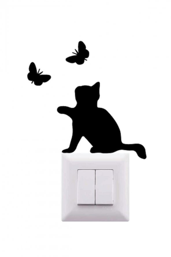 Kedi Kelebek Priz Üstü Duvar Süsü Siyah ürün görseli 1