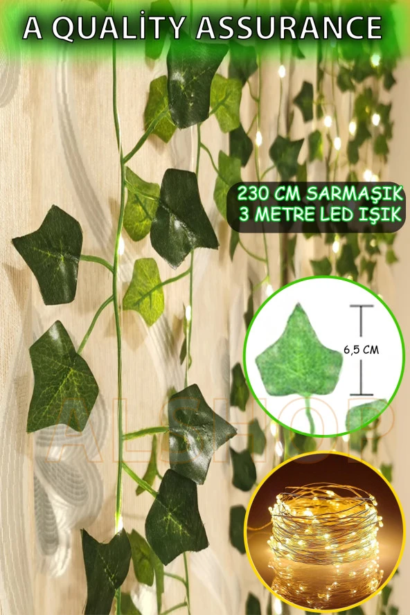 Yeşil Yapraklı 230 Cm Yapay Sarmaşık Peri Led Işık 3 Metre Gün Işığı ürün görseli 1