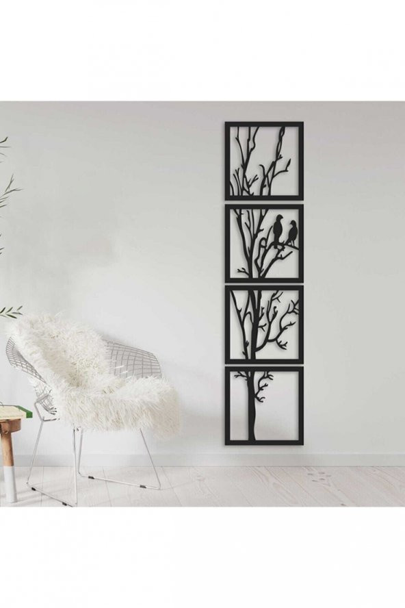 Duvar Süsü Ağaç Dalı Kuşlu Tablo 4 Parça Set 104x25 Cm ürün görseli 1