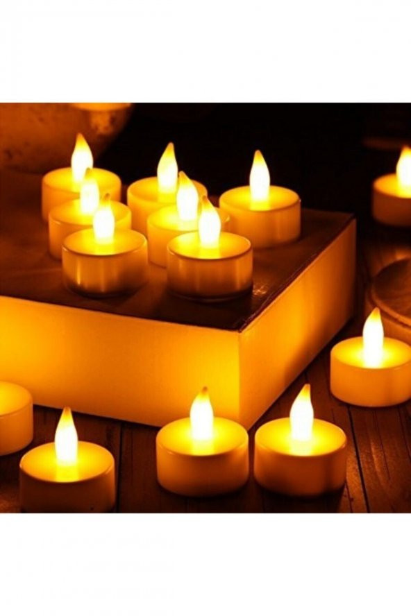Ledli Mum Tealight Işıklı Dumansız Sarı Alevli Led Mum Pilli 12 Adet Pil Dahil ürün görseli 1