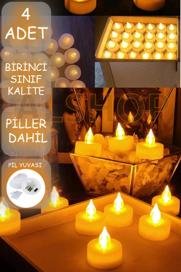 Led Mum 4 Adet Ledli Mum Model Işıklı Tealight Mum Pilli ürün görseli 1