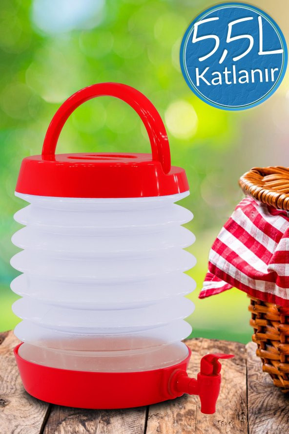 Musluklu Katlanır Su Bidonu Outdoor Akordiyon Kamp Çeşme Piknik Damacana İçecek Şişesi Kova Kırmızı ürün görseli 1