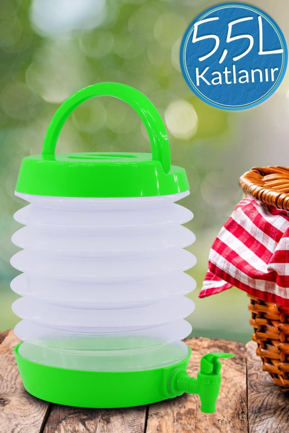 Musluklu Katlanır Su Bidonu Outdoor Akordiyon Kamp Çeşme Piknik Damacana İçecek Şişesi Kova Yeşil ürün görseli 1