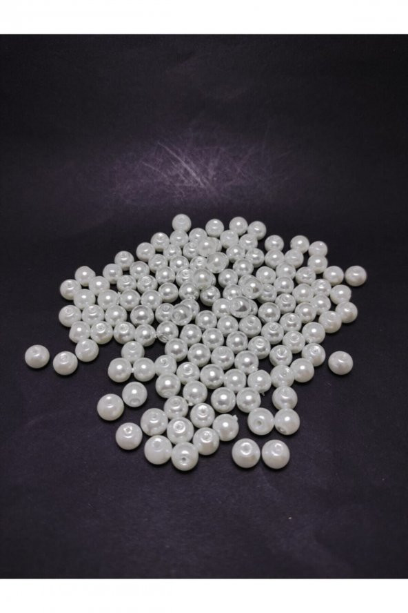 KL HOME  100 Gram Kaliteli Orijinal Cam İnci Boncuk Krem Ebat 6 mm - Beyaz Renk ürün görseli 1
