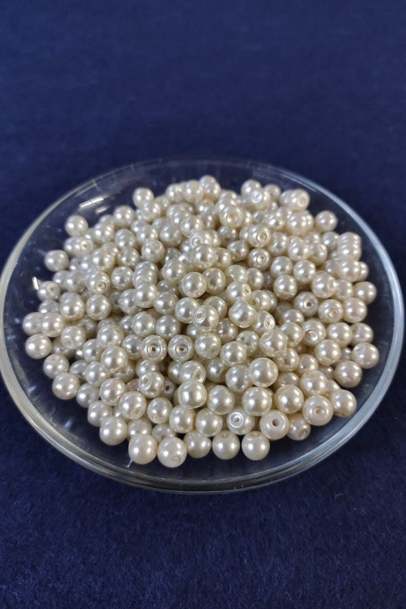 100 Gram 6 mm Cam İnci Boncuk Krem 6 mm ürün görseli 1