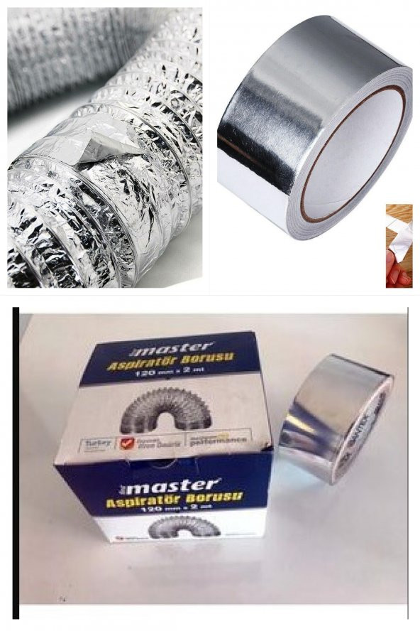SET Esnek Havalandırma  Davlumbaz Boru  Çap=120mm Boy= 200cm + (ALÜ FOLYO BANT= 10METRE ) ürün görseli 1