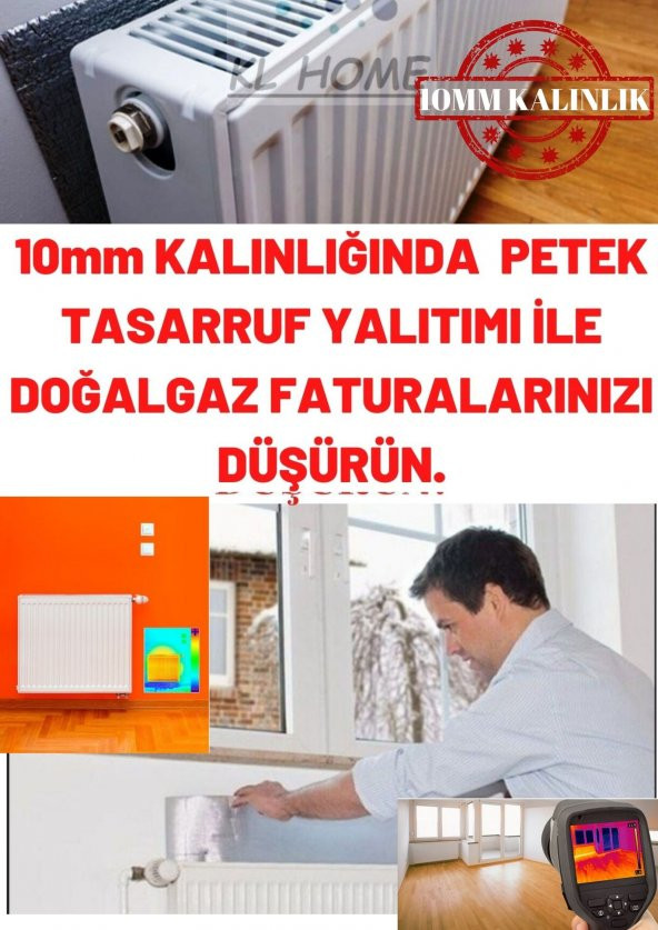 10mm Kalınlık- 6 adet -50cmx100cm Tasarruf İçin Kalorifer  Petek Arkası Isı Doğalgaz Fatura Düşürün ürün görseli 1