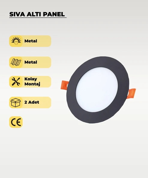 6W Sıva Altı Yuvarlak Siyah Led Panel Beyaz Işık - 2 ADET ürün görseli 1