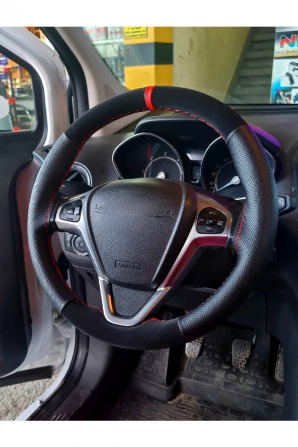 Fiat Egea Uyumlu Direksiyon Kılıfı Dikmeli Noktalı-nubuk Kırmızı Yüzüklü ürün görseli 1