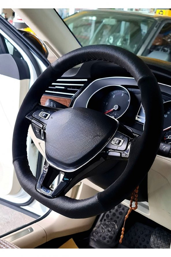 Fiat Egea Uyumlu Dikmeli Direksiyon Kılıfı Noktalı-alkantara Siyah ürün görseli 1