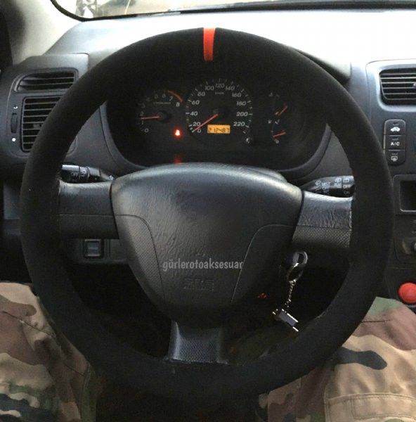 Honda Civic Uyumlu Dikmeli Direksiyon Kılıfı Kırmızı Yüzüklü Alkantara (Nubuk) ürün görseli 1
