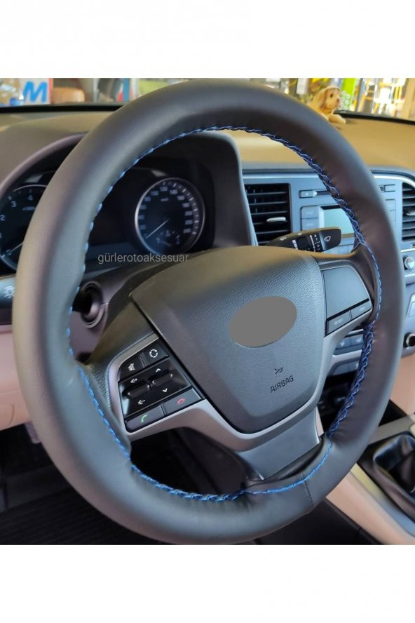Hyundai İ30 Uyumlu Direksiyon Kılıfı Dikmeli Mavi İpli 38×10.CM ürün görseli 1
