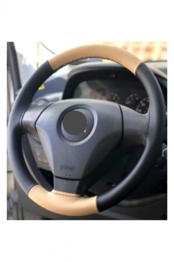 Fiat Fiorino Uyumlu Iki Renkli Dikişli Direksiyon Kılıfı Bej-Siyah ürün görseli 1