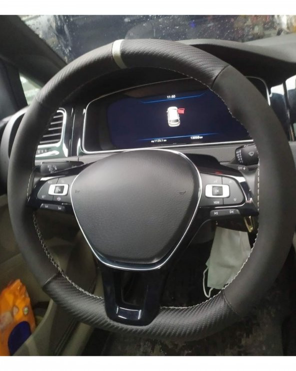 Vw Passat B8-b8,5 Uyumlu Direksiyon Kılıfı Dikmeli Alkantara-karbon Gri Yüzüklü ürün görseli 1