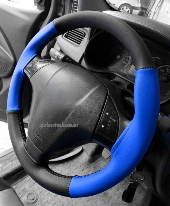 Fiat Fiorino Uyumlu Direksiyon Kılıfı Dikmeli İki Renkli Mavi-siyah(4parçalı) ürün görseli 1