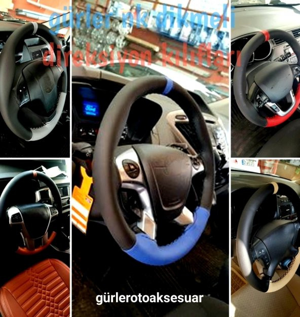 Renault Kangoo Uyumlu Dikmeli Direksiyon Kılıfı İki Renkli Kırmızı Yüzüklü ürün görseli 1