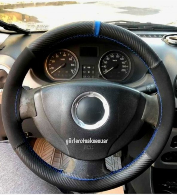 Dacia Duster Uyumlu Dikmeli Direksiyon Kılıfı Alkantara Karbon Kırmızı Yüzüklü ürün görseli 1