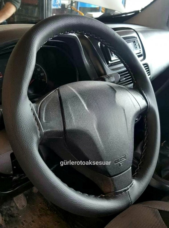 Fiat Fiorino Uyumlu Deri Dikmeli Direksiyon Kılıfı Soft Siyah İpli 10.5CM A+ Plus ürün görseli 1