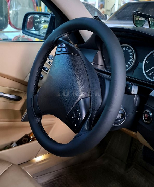 Bmw 520 Uyumlu Dikmeli Direksiyon Kılıfı Soft Esnek Kokusuz siyah İpli-(38×10.5CM) ürün görseli 1