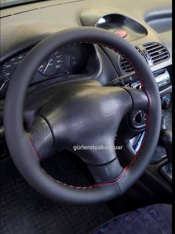 Seat İbiza Uyumlu Deri Dikmeli Direksiyon Kılıfı Soft Kırmızı İpli 10CM A+ Plus ürün görseli 1