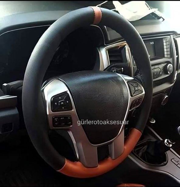 Ford Focus 3 Uyumlu Deri Dikmeli Direksiyon Kılıfı İki Renkli Yüzüklü Kahverengi A+Plus ürün görseli 1