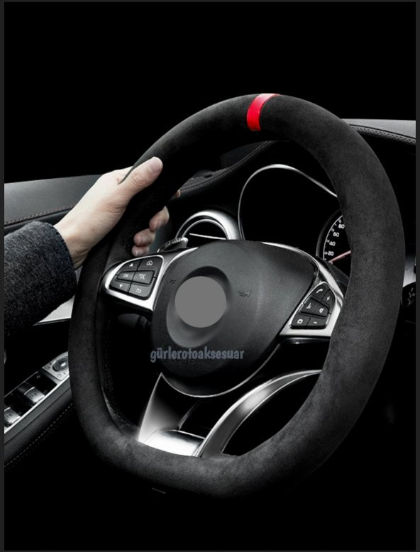 Toyota Corolla 2013 2018 Uyumlu Kırmızı Yüzüklü Alkantra Direksiyon Kılıf ürün görseli 1