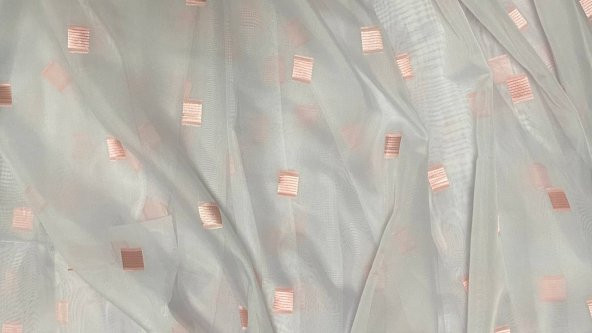TERGAL PEMBE KARELİ BEYAZ RENK TEK KANAT Hazır Dikilmiş Pileli Fon Perde 300*260 Cm ürün görseli 1