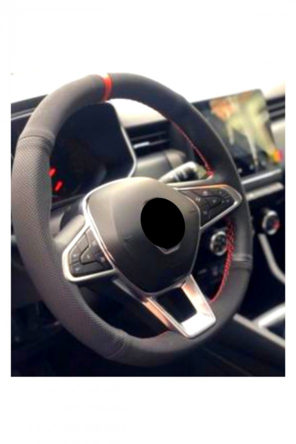 Renault Megane 4 Uyumlu Alkantara-karbon Kırmızı Yüzüklü Direksiyon Kılıf ürün görseli 1