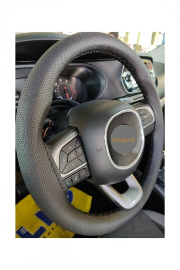 Fiat Fiorino 2015-2021 Uyumlu Dikmeli Direksiyon Kılıfı Siyah Delikli 10,5cm ürün görseli 1