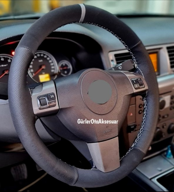 Chevrolet Aveo Uyumlu Noktalı-Alkantara Gri Yüzüklü Direksiyon Kılıf ürün görseli 1