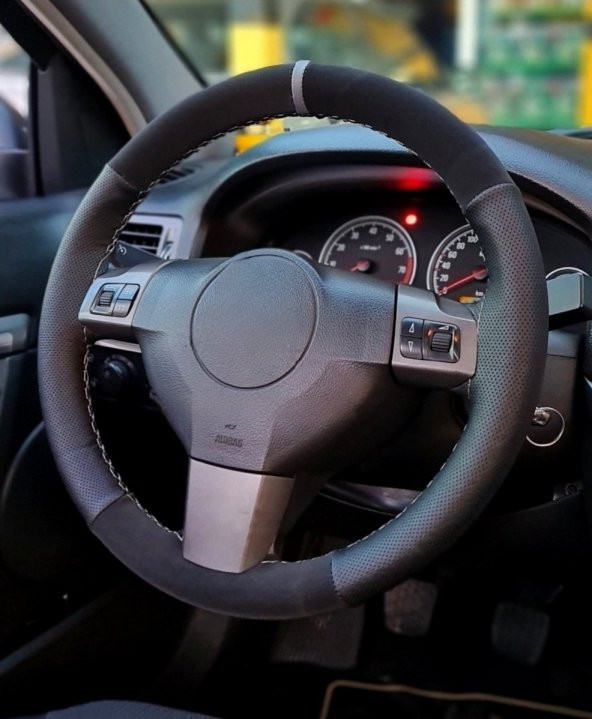 Chevrolet Kalos Uyumlu Noktalı Alkantara Yüzüklü Direksiyon Kılıf Gri İpli ürün görseli 1