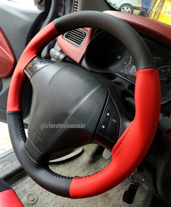 Fiat Fiorino Uyumlu Direksiyon Kılıfı Dikmeli 4prç Kırmızı-siyah ürün görseli 1