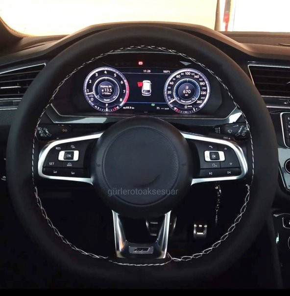 Vw Passat B8-B8.5-Rline Uyumlu Direksiyon Kılıfı Dikmeli Soft Gri İpli ürün görseli 1