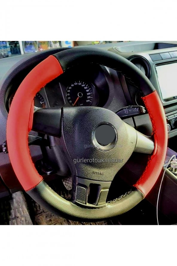 Ford Fusion Uyumlu Dikmeli Direksiyon Kılıfı Iki Renkli Kırmızı-siyah ürün görseli 1