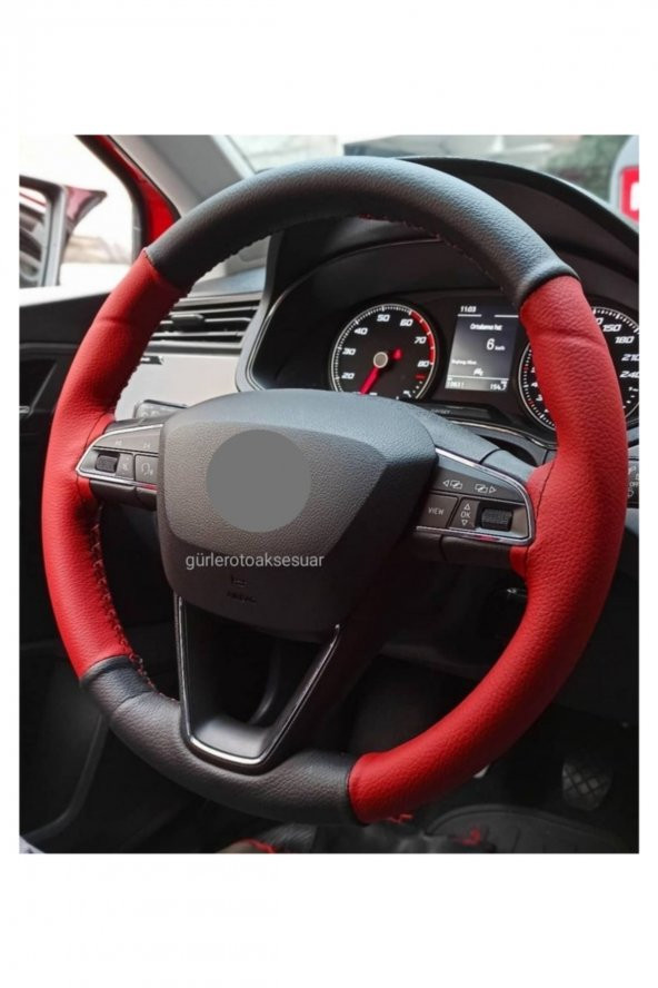 Ford Escort Uyumlu Dikmeli Direksiyon Kılıfı Iki Renkli Kırmızı-siyah ürün görseli 1