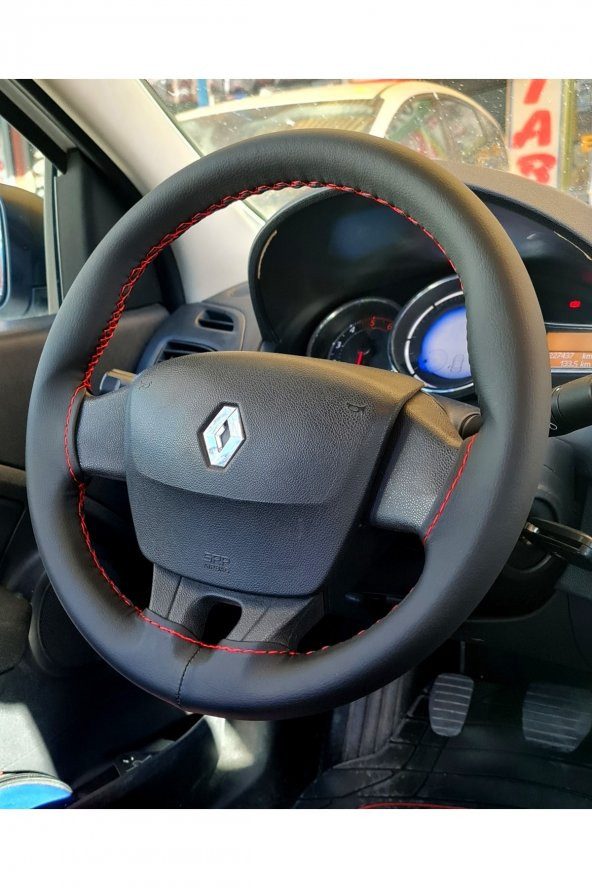 Renault Fluence Dikmeli Direksiyon Kılıfı Soft Esnek Kokusuz Kırmızı Ipli-(38×10.5cm) ürün görseli 1