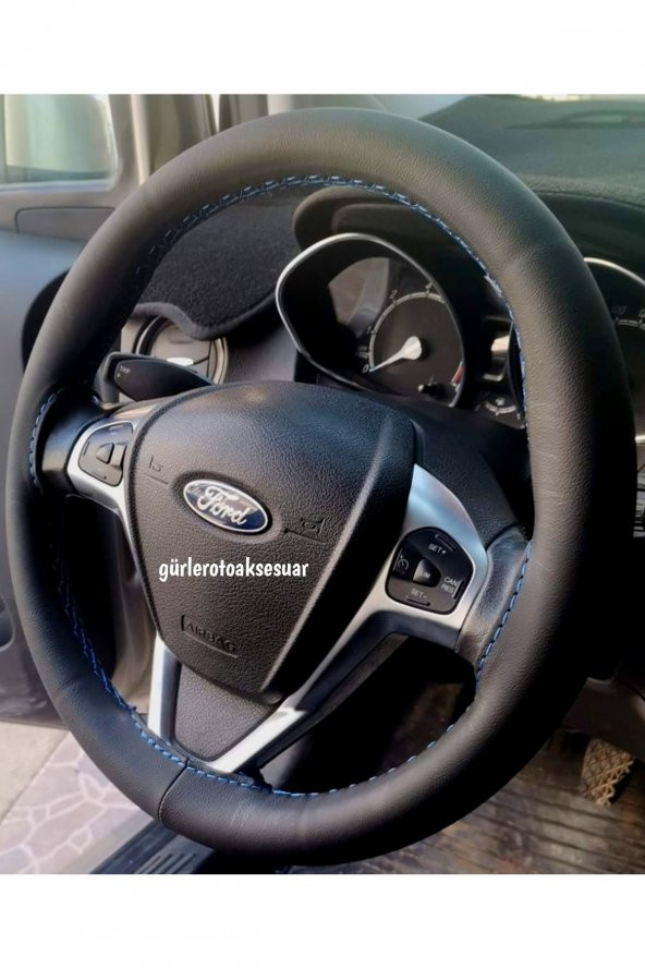 Ford Focus 3 Uyumlu Dikmeli Direksiyon Kılıfı Soft Siyah Deri Mavi Ipli A+plus ( 38×10.5cm ) ürün görseli 1