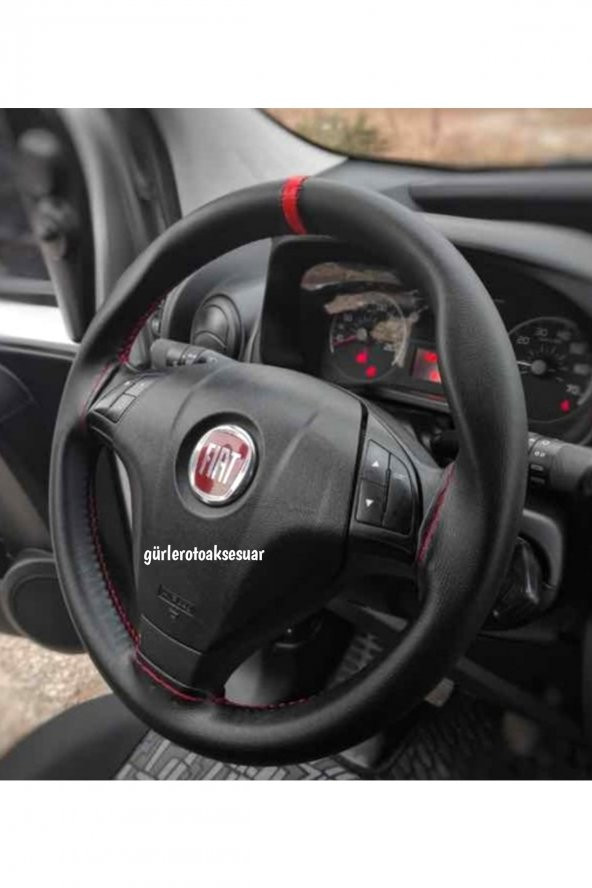 Fiat Fiorino Uyumlu Dikmeli Direksiyon Kılıfı Soft Siyah Deri Kırmızı Yüzüklü A+plus ( 38×10.5cm ) ürün görseli 1