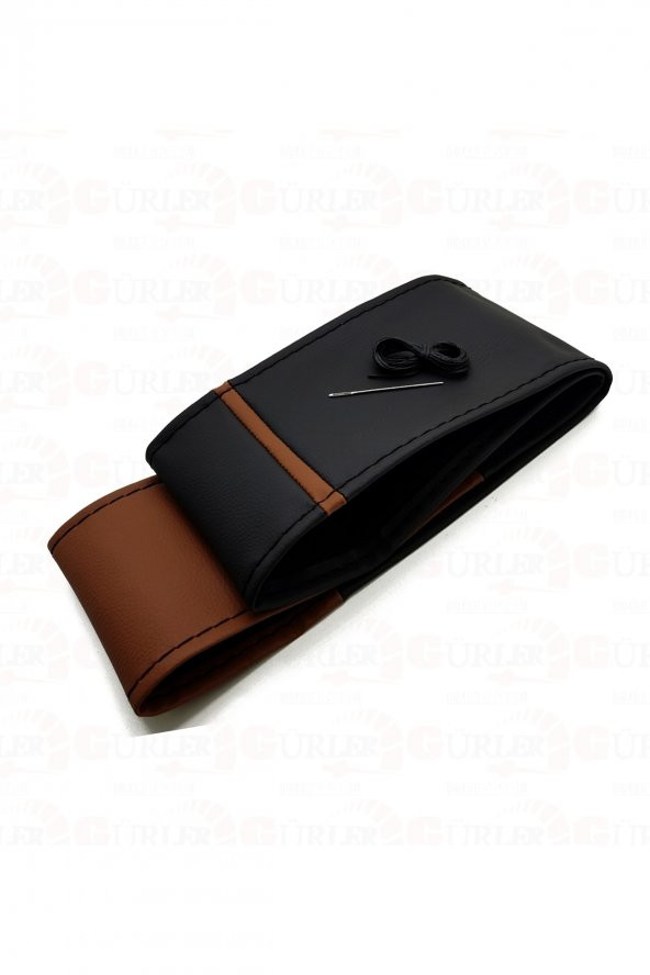 Universal Deri Dikmeli Direksiyon Kılıfı Iki Renkli Yüzüklü Kahverengi Siyah A+plus ( 38×10.5cm ) ürün görseli 1