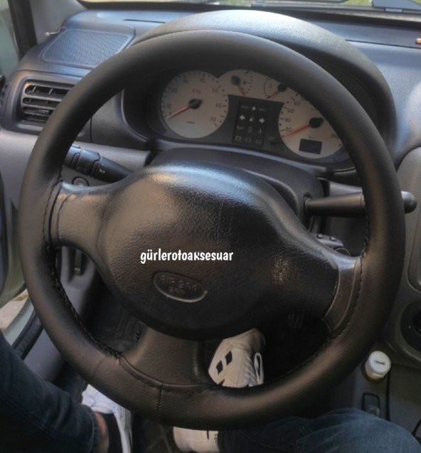 Renault Clio 2 Uyumlu Direksiyon Kılıfı Dikmeli Soft Siyah Deri Siyah Ipli ( 38×10cm ) ürün görseli 1