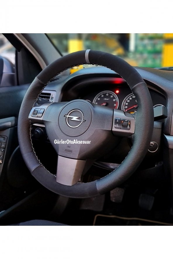 Opel Corsa D Kasa Uyumlu Dikmeli Direksiyon Kılıfı Noktalı-alkantara Gri Yüzüklü ( 38cm×10.5cm ) ürün görseli 1