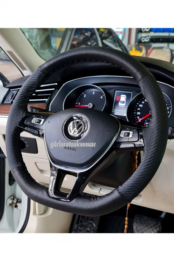 Volkswagen Passat Polo 2017> Carbon Direksiyon Kılıfı Dikmeli Noktalı Karbon Siyah ürün görseli 1