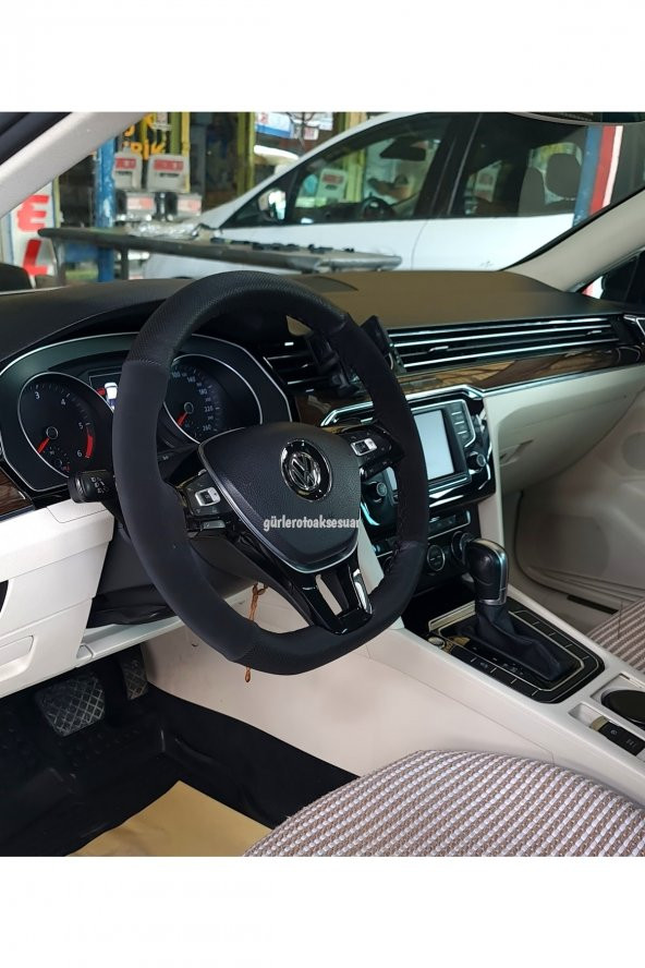 Volkswagen Polo Uyumlu Alcantara Direksiyon Kılıfı Dikmeli Noktalı Nubuk Siyah 2017 Ve Sonrası ürün görseli 1