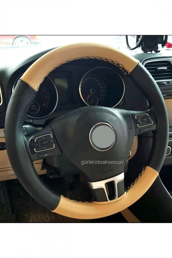 Volkswagen Polo 2017 Ve Sonrası Direksiyon Kılıfı Dikmeli Iki Renkli Bej Siyah (4prçlı) ürün görseli 1