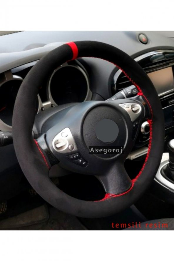 Fiat Linea Uyumlu Dikmeli Direksiyon Kılıfı Ultra Lüks Alkantra Kırmızı Yüzüklü ürün görseli 1