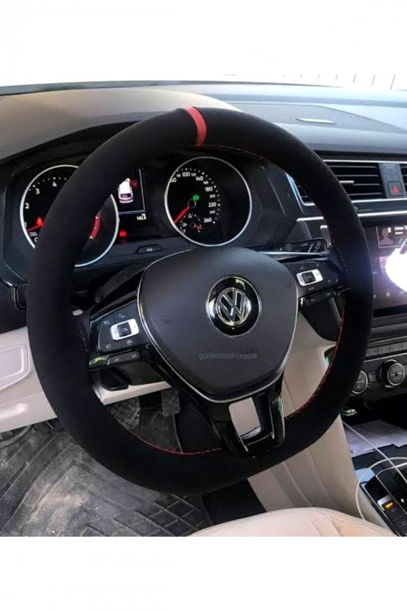 Vw Troq Dikmeli Direksiyon Kılıfı Alkantra Kırmızı Yüzüklü ürün görseli 1